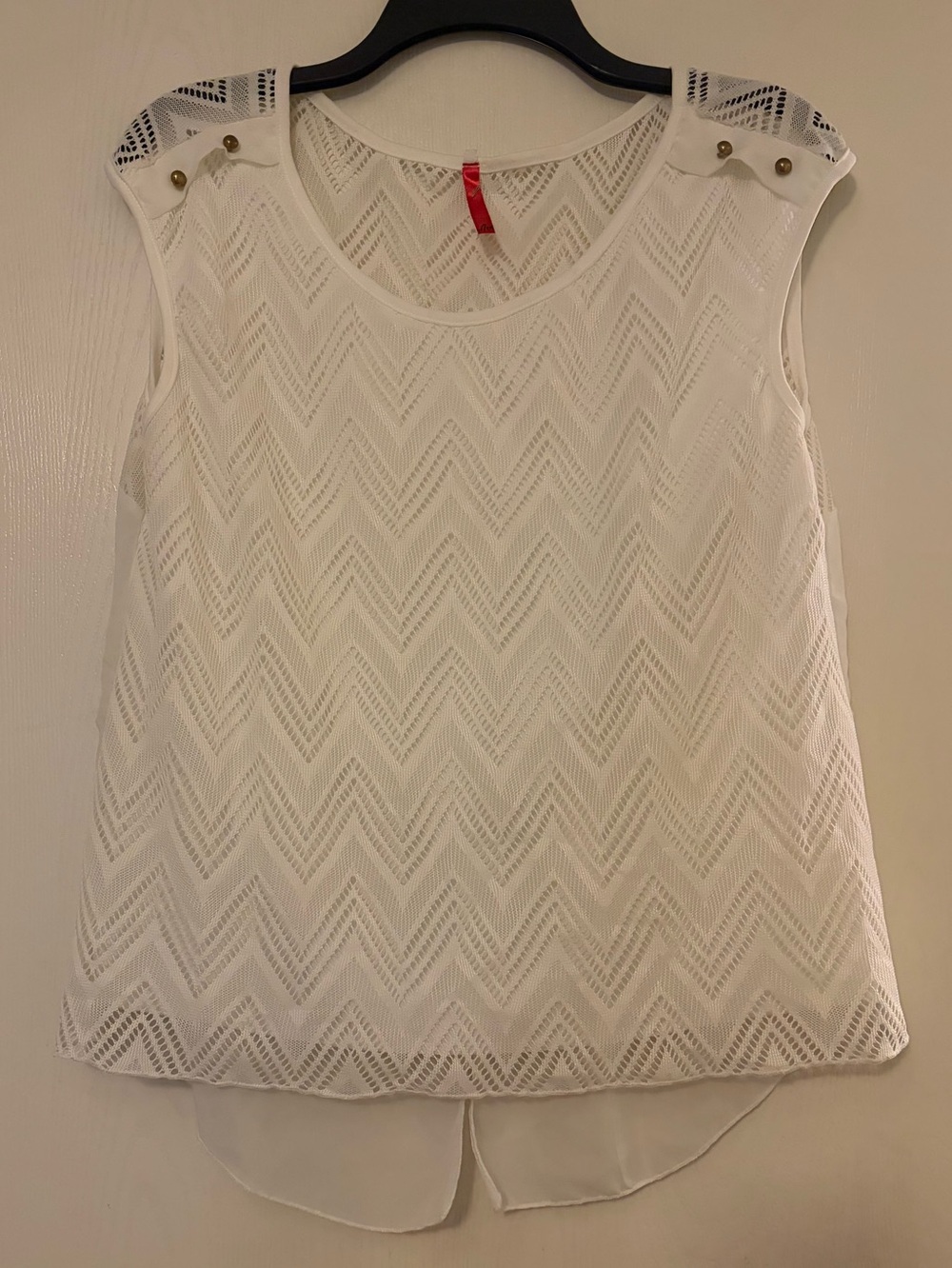 White Sleeveless Chevron Lace Overlay Top - Women's